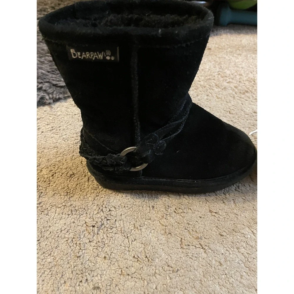Bearpaw Toddler Black Faux Suede Boots Sz 9 Cozy Outdoor‎ Soft Cute